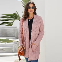 women trendy casual long sleeve knitted sweater coats winter loose mid length cardigan for lady autumn solid vintage windbreaker