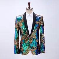 Men's tops leaves color-changing sequins dresses green collar jackets dance casual color matching four seasons suits