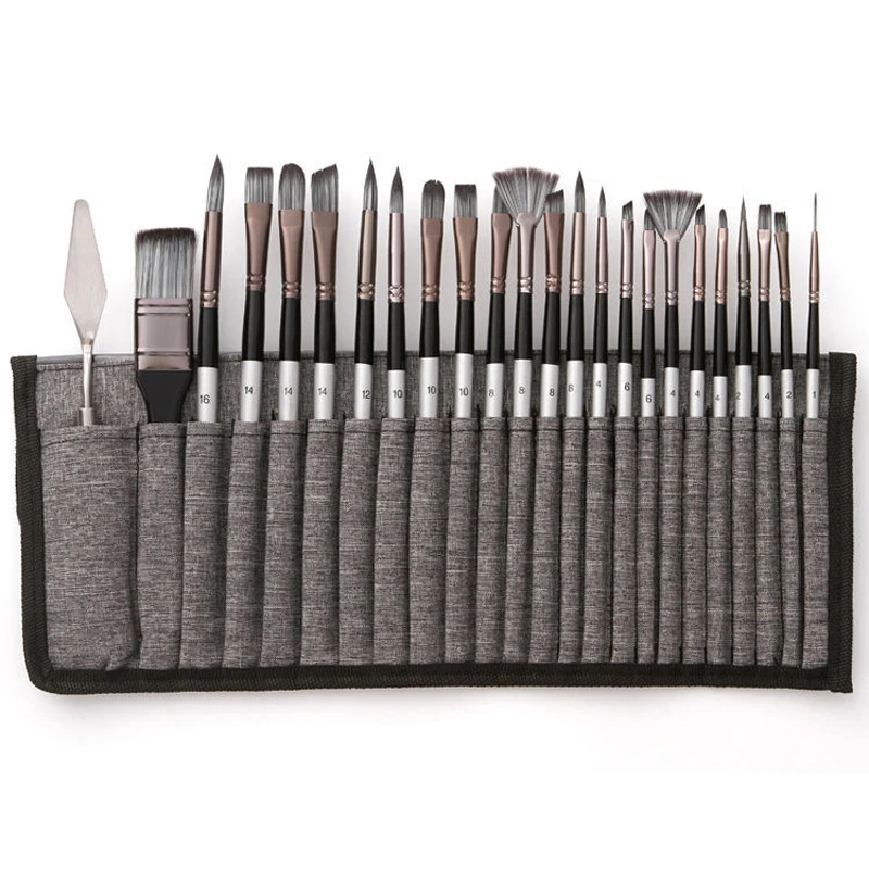 

24 pcs/set Nylon Hair Wooden Handle Watercolor Paint Brush Pen Scrubbing Scraper Acrylic Painting Art Paint Brushes Supplies