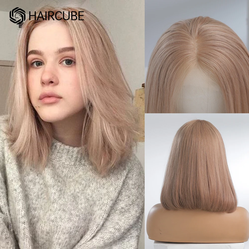 HAIRCUBE Strawberry Blonde Human Hair Wigs for White Women Straight Bob Wig 13*1 Lace Frontal Wigs Human Hair Women's Jewish Wig