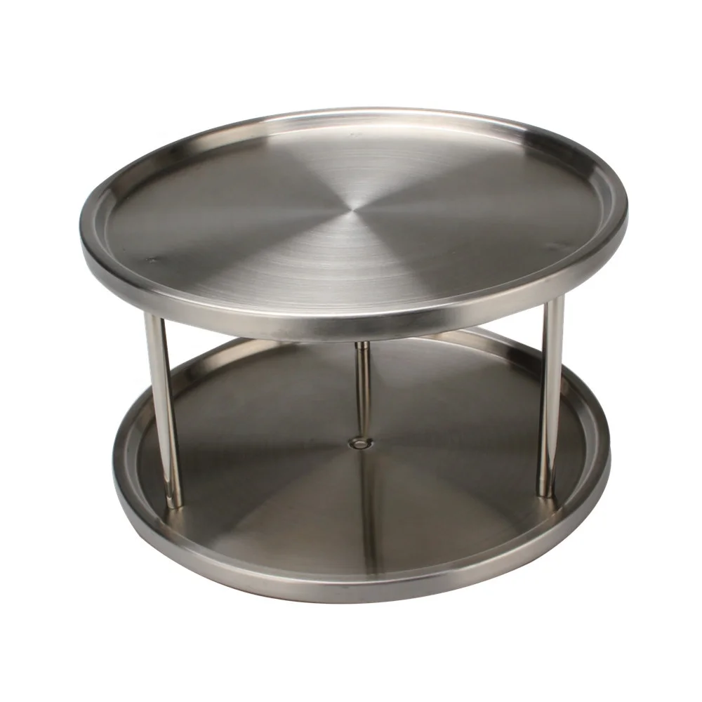 

Crystal Lazy Susan Spice Rack Organizer Tabletop Turntable 2 Tier Stainless Steel Lazy Susan