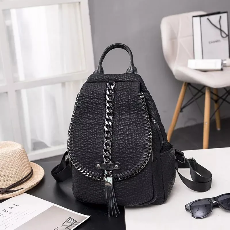 

New Chain BackpackWomen Leather Bag School Bags for Ladies Travel Backpacks Large Capacity Bagpack Mochila Feminina Sac A Dos