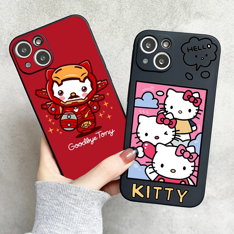 

Hello Kitty Phone Case For Funda iPhone 11 12 13 Pro Max Mini X XR XS SE 2020 6 7 8 Plus Silicone Cover Liquid Silicon Soft
