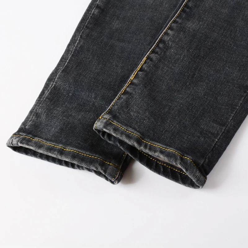 Street Fashion Men Jeans Retro Black Blue Elastic Stretch Skinny Ripped Jeans Men Yellow Patched Designer Hip Hop Brand Pants