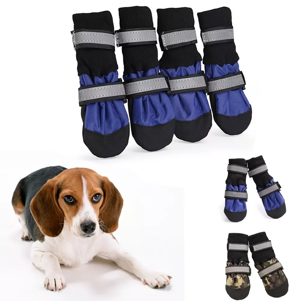 

Hot 4pcs Winter Pet Dog Shoes Outdoor Waterproof Anti-Slip Pet Boots Paw Protector Reflective For Medium Large Dogs Labrador Hus