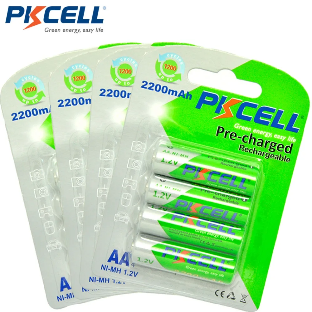 

16PCS PKCELL 1.2V AA Rechargeable Battery NIMH 2200mah Low self Discharge Durable Battery For Digital Camera