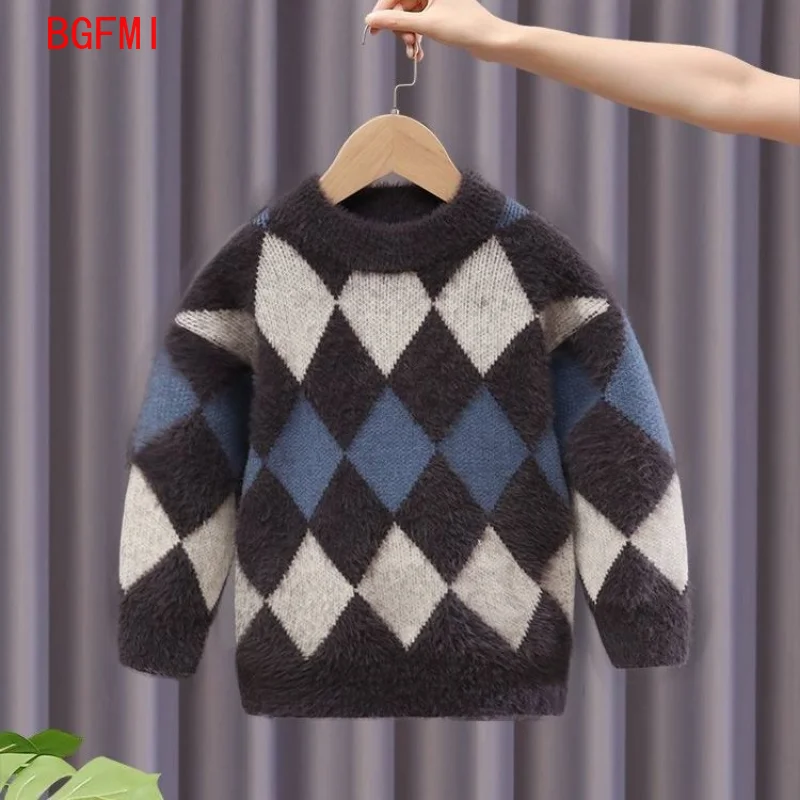 

Autumn Kids Clothes Boy Child Winter Coat Mink fleece Knitted Sweater Pullover Shirt Thick Diamond Children's clothing for boys