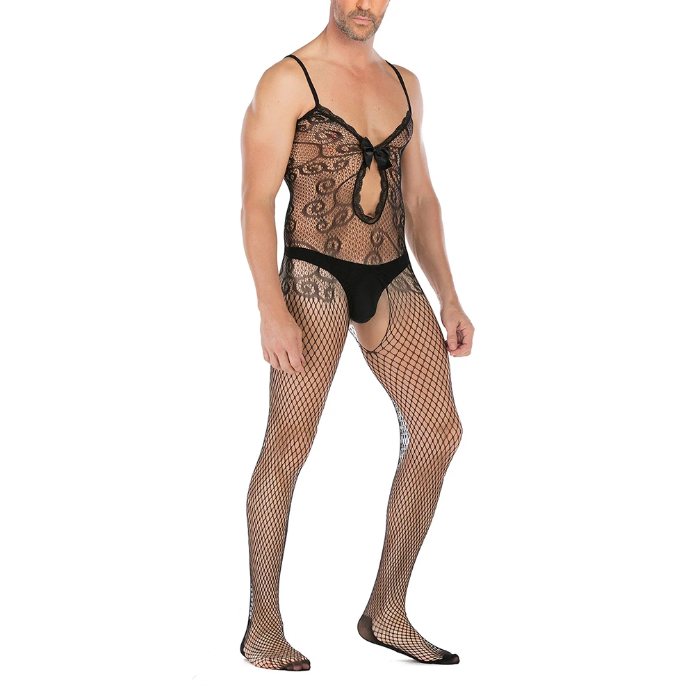 

Open Crotch Erotic Lingerie Gay Men Hollow Out Mesh Bodysuit Stocking Sissy Sexy Transparent Underwear Temptation Sexy Jumpsuit