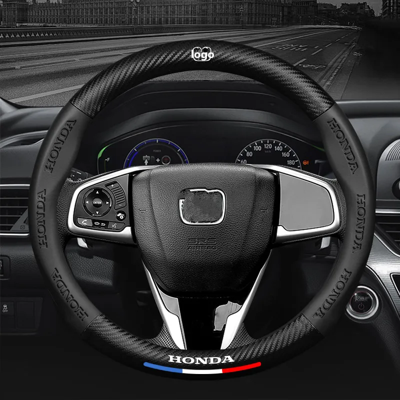37-38cm Car Steering Wheel Covers Anti Slip PU Leather Carbon Fiber for Honda Accord CRV Fit Civic Universal Auto Accessories