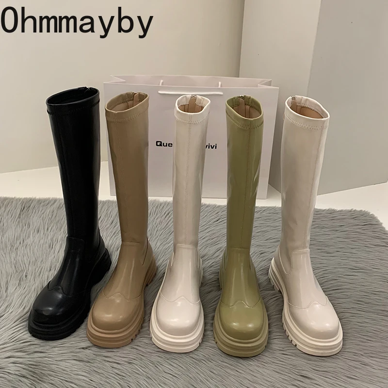 

Женские высокие сапоги на толстой подошве, зимние сапоги В рыцарском стиле на плоской подошве, с молнией сзади, повседневные сапоги до колен...