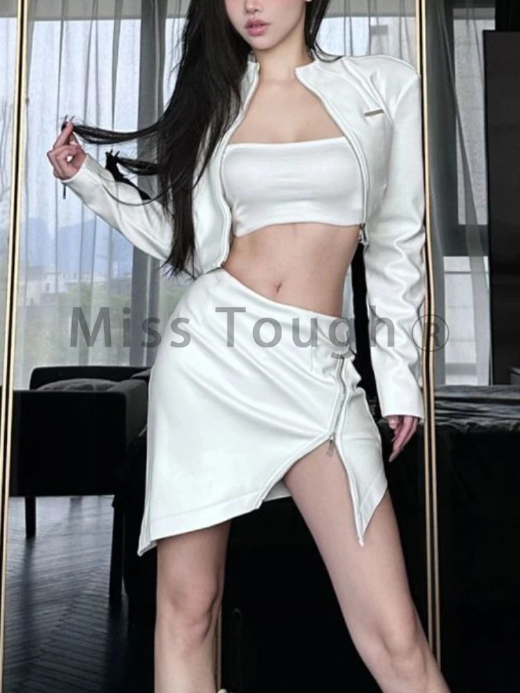 Новая мода Французский сексуальный кожаный белый комплект из 2 предметов