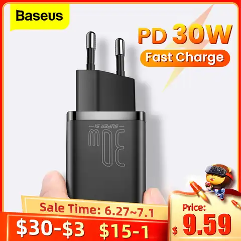 Зарядное устройство Baseus Super Si 30 Вт USB C для Macbook iPad Pro QC PD 3,0, зарядное устройство для быстрой зарядки Type C для iPhone 12 11 Pro XS Max Xiaomi