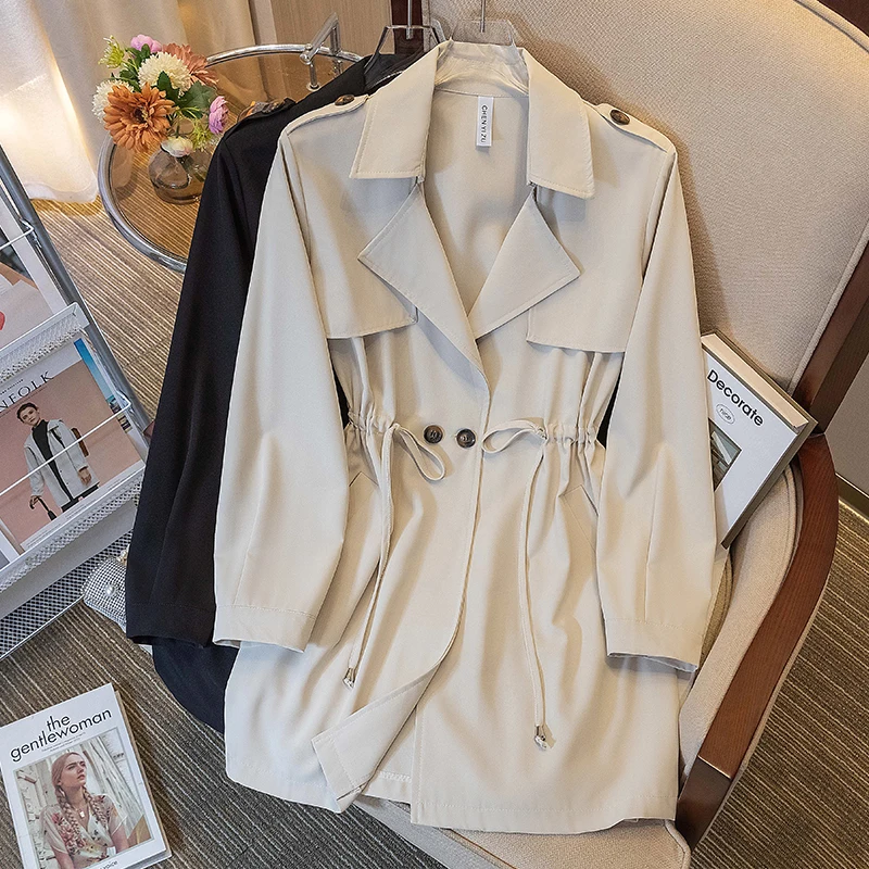 

Женский модный хипстерский Тренч на завязках, однотонный офисный тренч для женщин, элегантная простая верхняя одежда с длинным рукавом, осень