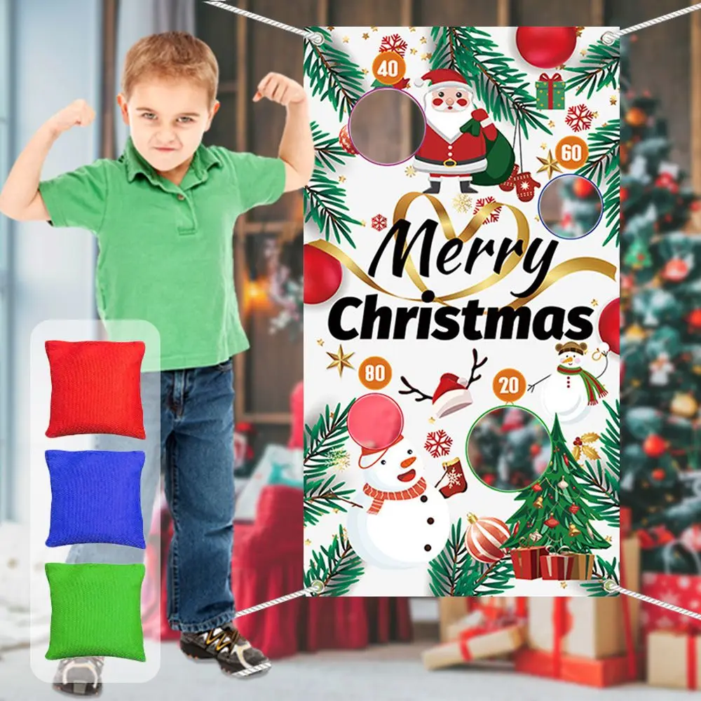 

Claus Snowman for Adults Children Christmas Throwing Game Flag Outdoor Toy Play Bean Bags Safe Tossing Throwing Banner