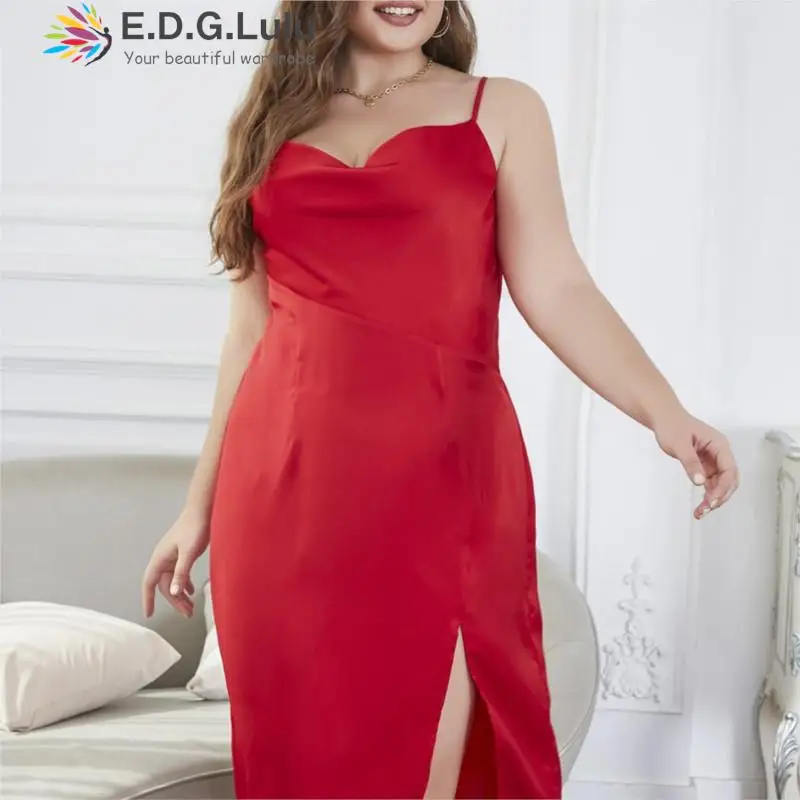 

Летнее Новое Сексуальное Красное женское платье EDGLuLu на бретелях-спагетти с V-образным вырезом, элегантное мини-платье без рукавов с открыто...