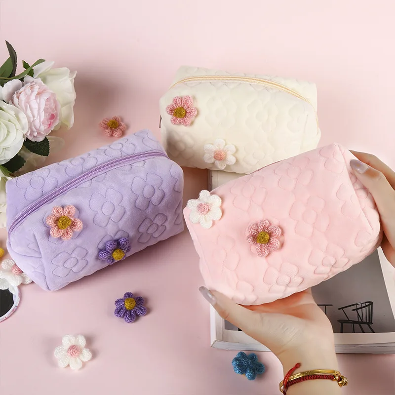 

Girl Cute Velvet Small Cosmetic Bag Fashion Women's Flower Beauty Makeup Bags Toiletry Bag Student Pencil Case Organizer