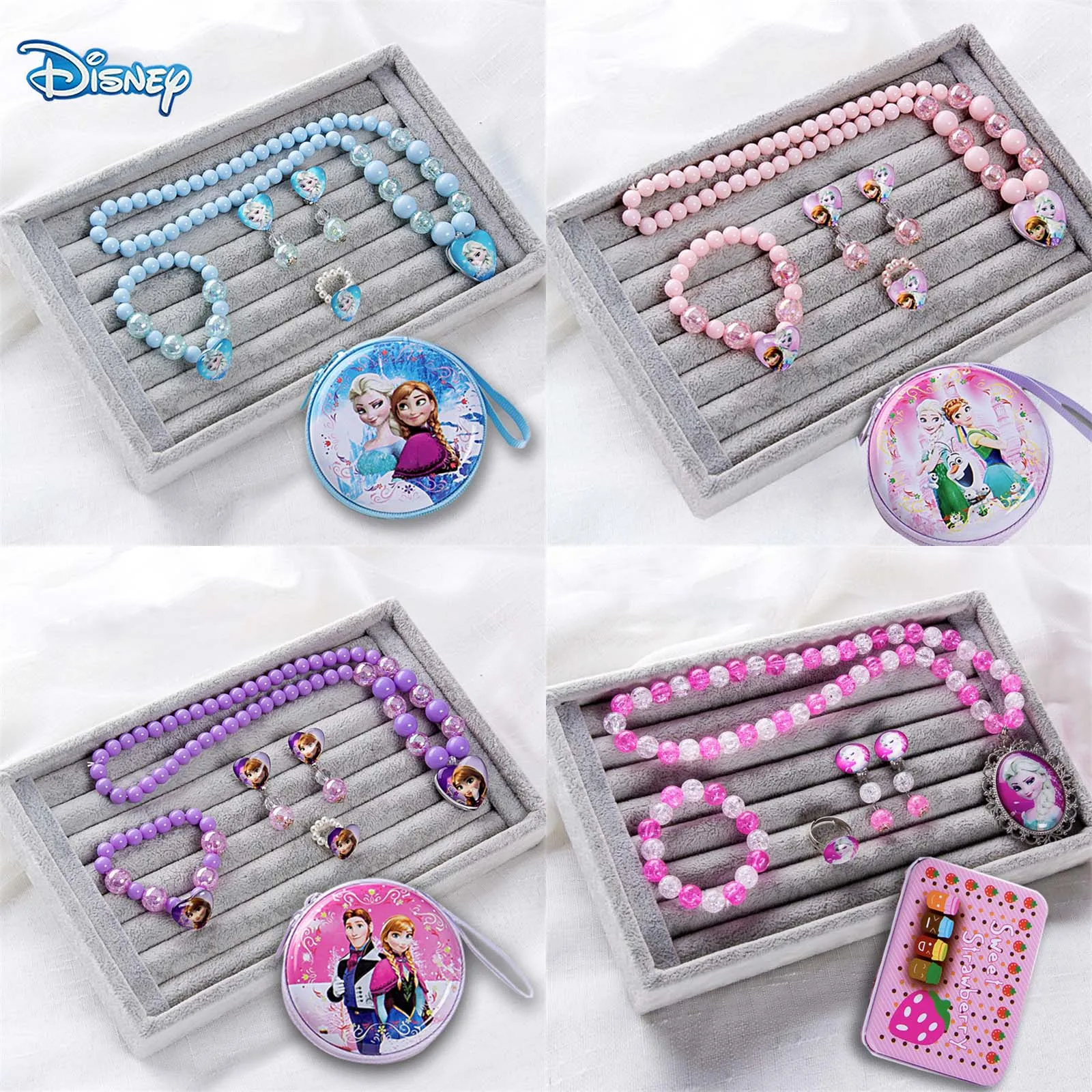 

Disney Anime Frozen Elsa Anna 5pcs/set Necklace Bracelet Ear Studs Ring Frozen Princess Jewelry Accessories Kids Girls Toy Gifts
