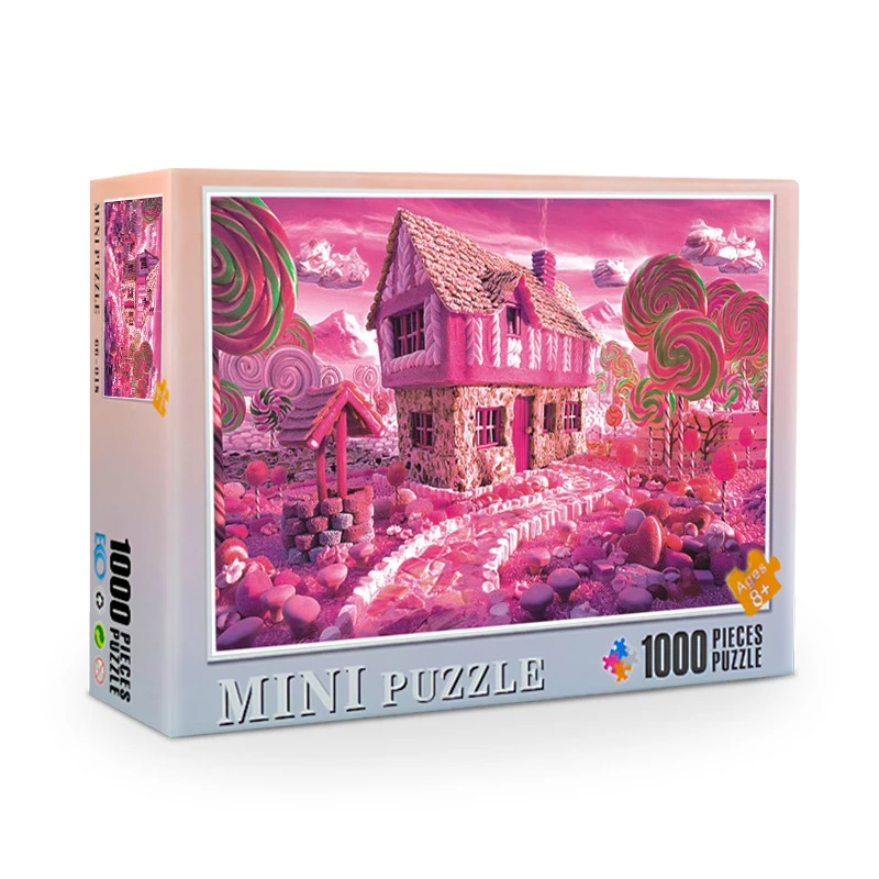 

Mini 1000 Pieces Puzzles For Adults Girl Pink Candy House Difficulty Challenge Paper Jigsaw Wholesale Friend Gift Box Toy Game