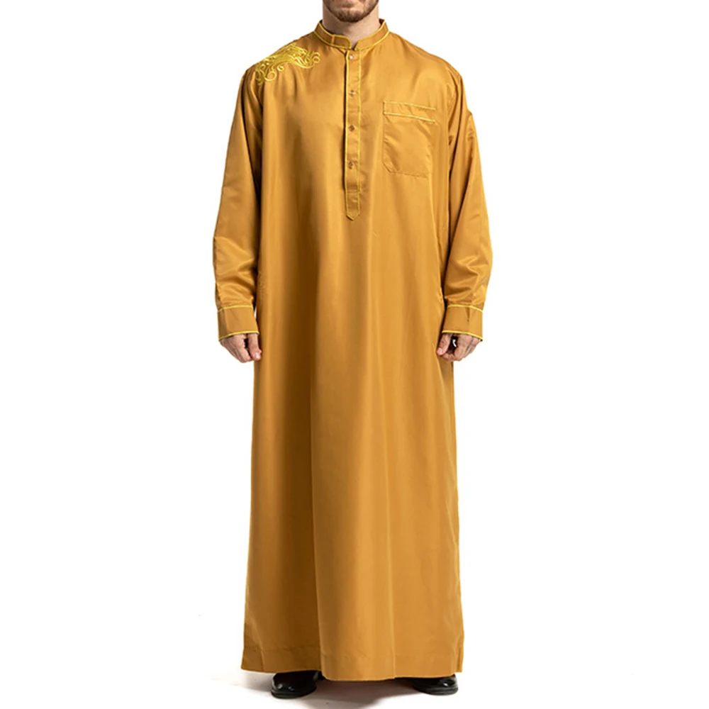 Middle East Ethnic Costumes Muslim Robe Male Aristocrat Luxury Arabic Islamic Embroidery Prayer Dress Robe Worship Service