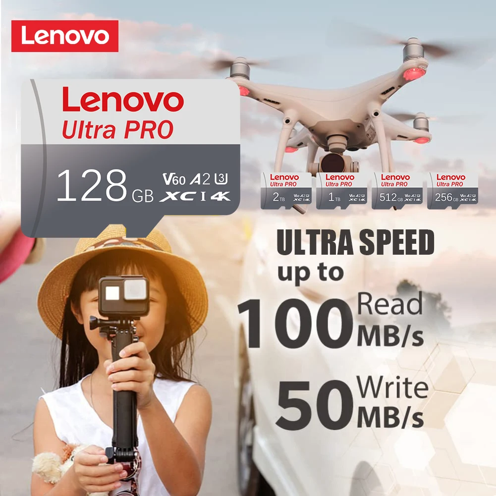 Фото Карта памяти Lenovo SD 32 ГБ 64 ГБ 128 ГБ 256 ГБ 512 ГБ, мини-карта Flash TF с адаптером для ПК, смартфона, видеорегистратора, SONY №2
