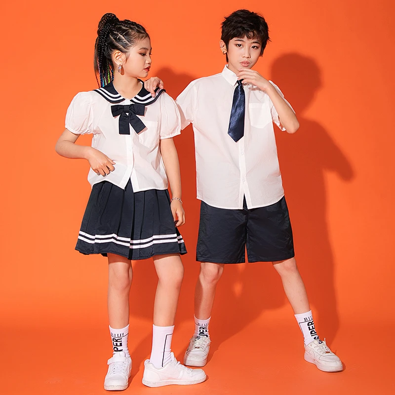 

Children Concert Clothing Jazz Hip Hop Dance Costume White Shirts Girls Boys Street Dance Performance Outfit Stage Wear BL8125