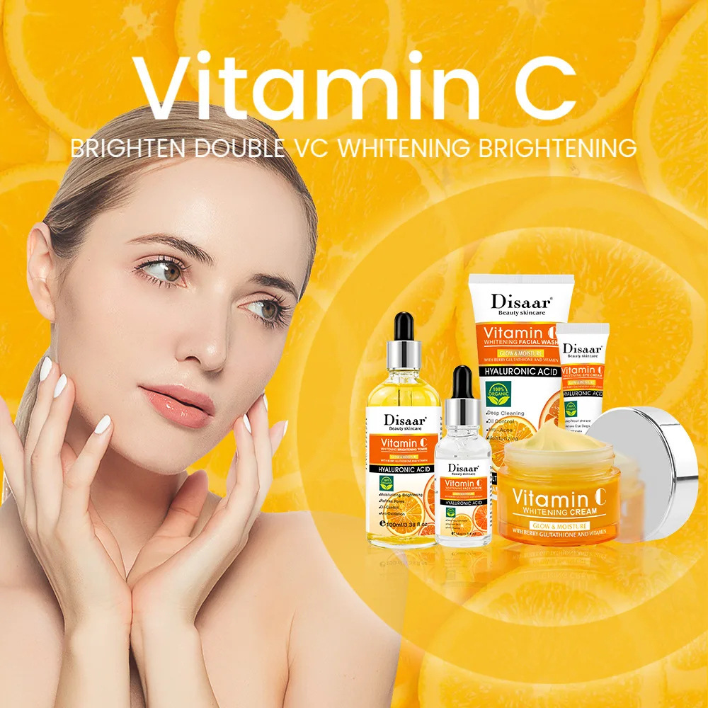 

Vitamin C Facial Skin Care Set Clean Whitening Acne Removal Shrink Pores Anti-Aging Anti-Wrinkle Serum Moisturizing Repair Cream