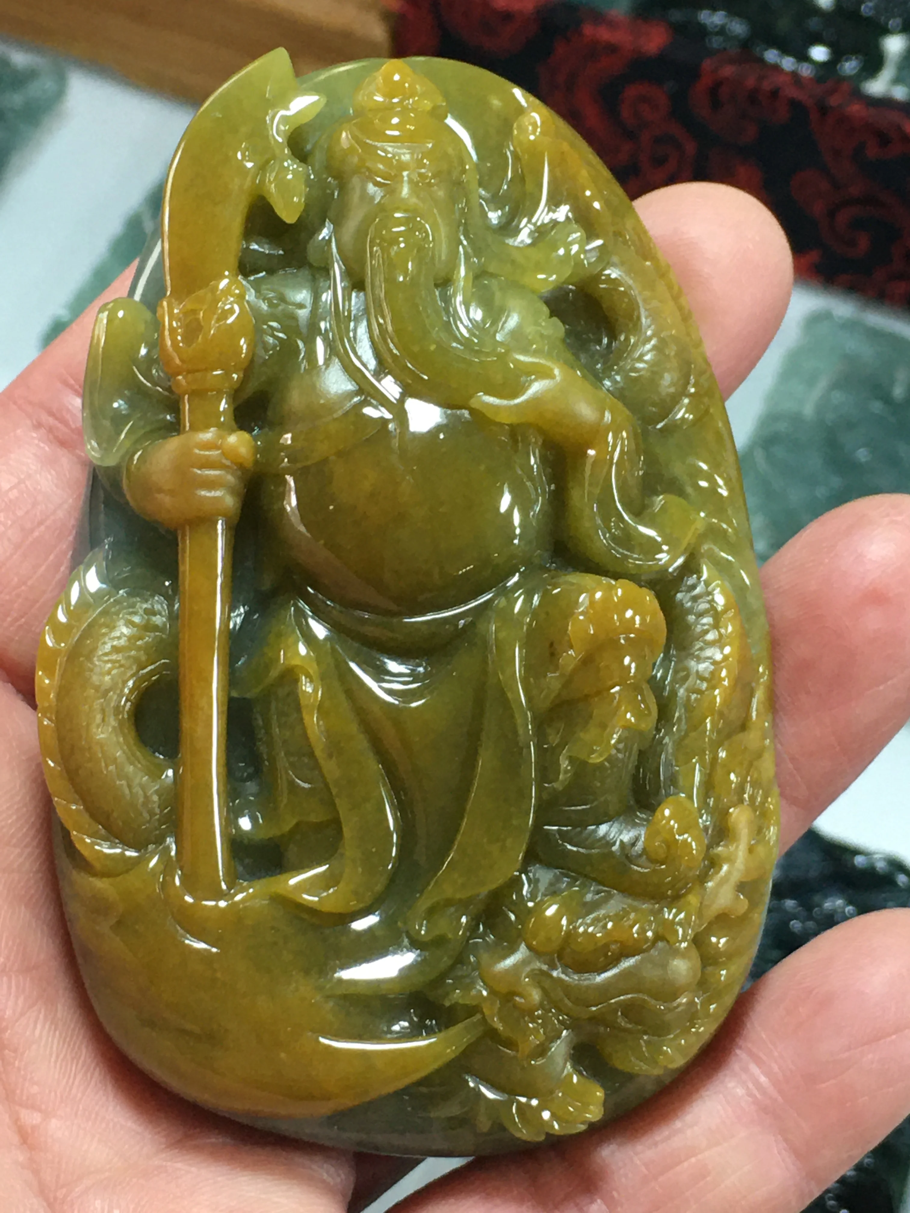 

Natural Myanmar jade guan gong Buddha yellow jade pendant jade necklace pendants jewelry jade necklaces for men high quality