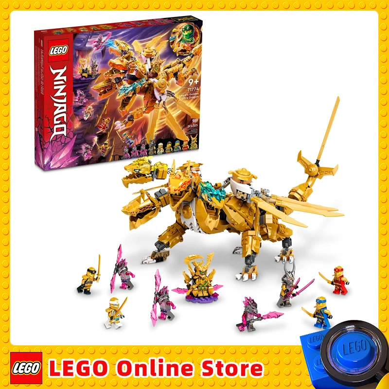 

LEGO NINJAGO Lloyd’s Golden Ultra Dragon Toy for Kids, 71774 Large 4 Headed Action Figure with Blade Wings Plus 9 Minifigures