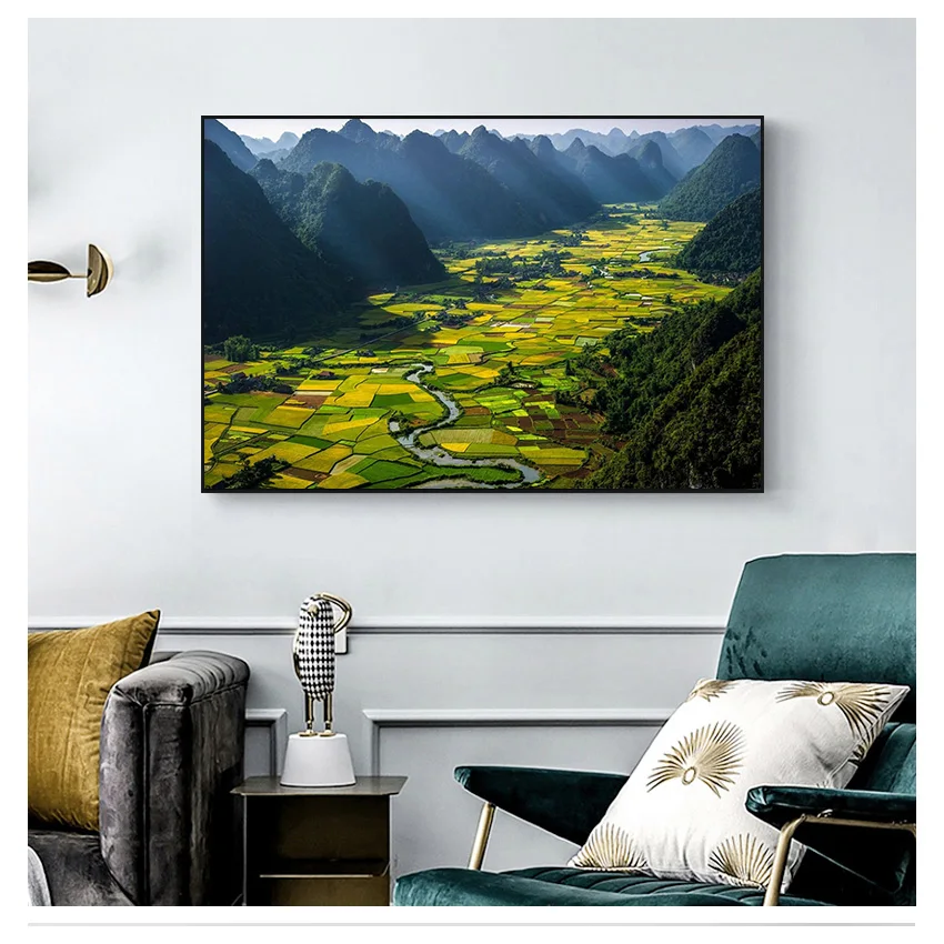 Зеленый поль плакат терраса природный пейзаж настенная живопись на холсте