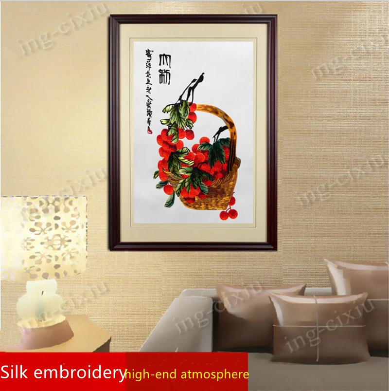 

Su embroidery Qi Baishi lychee fruit mural living room bedroom tea restaurant porch decoration painting embroidery gift painting