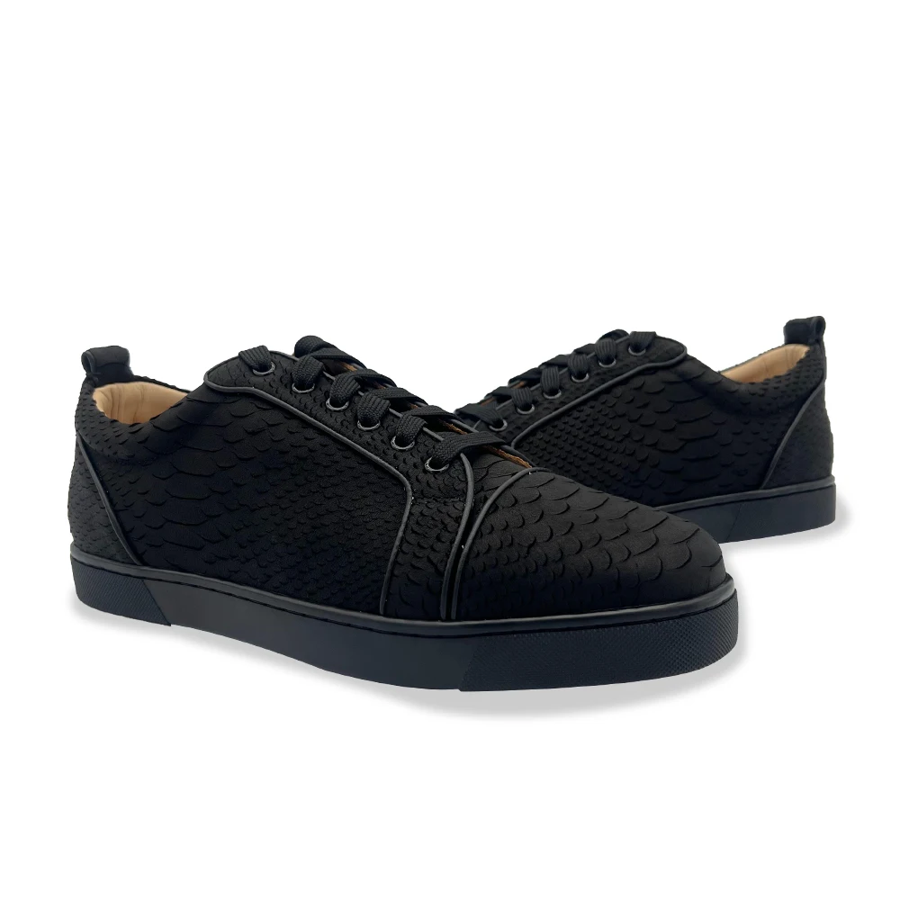 

Fish Scales Pattern Manual Black Color So Hot Men Shoes Lace-Up Flats Sole Walking Running Spring Unique Male Skateboard