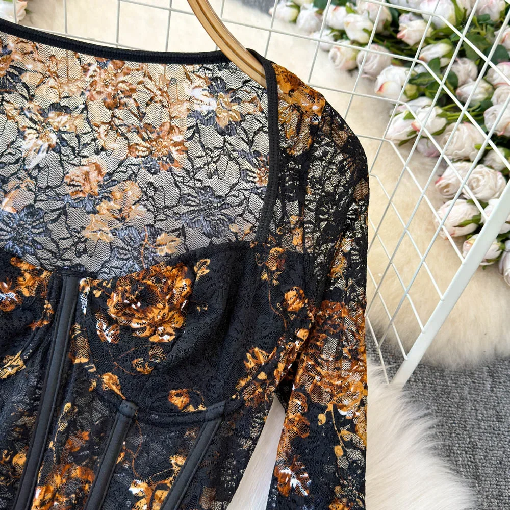 Hotsweet элегантный квадратный воротник с длинными рукавами шикарные прозрачные