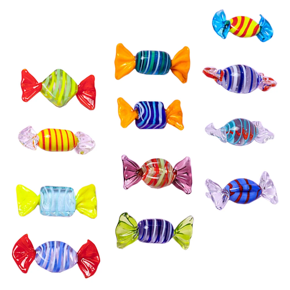 

12 Pcs Glass Candy Ornaments De Cute Office Decor Desktop Toys Colored Candies Crafts Glass Sweets