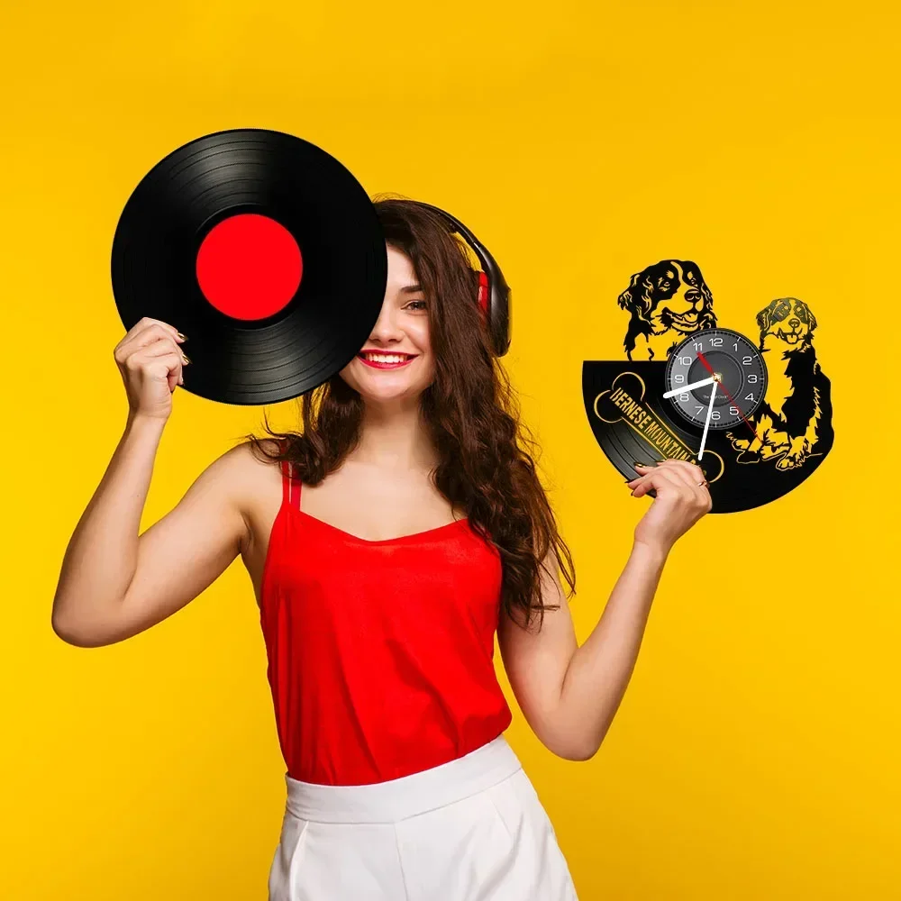 Настенные часы Бернская горная собака виниловая пластина настенное искусство