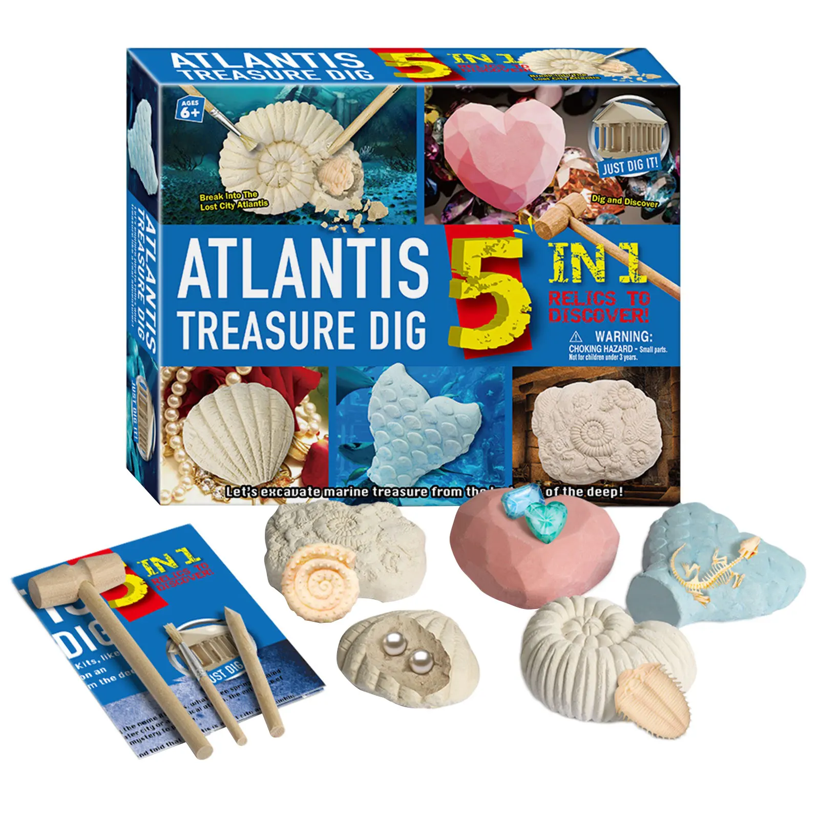 

Atlantis Gemstones Dig Kit Discover Treasure Excavation Kit Marine Life Fossils Digging Set With Mining Tools Educational