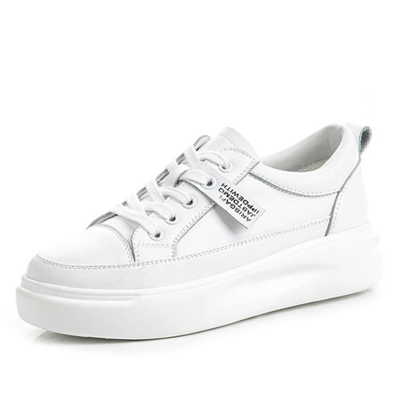 

Женские кожаные кроссовки на платформе, бежевые или Белые Повседневные дышащие кроссовки из вулканизированной кожи, большие размеры 41, 2022