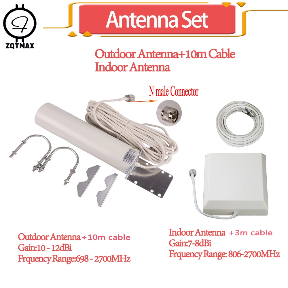 

ZQTMAX 12dbi omni комплект антенн связи для 700 800 850 900 1800 2100 2600 ретранслятор cdma gsm dcs усилитель мобильного сигнала