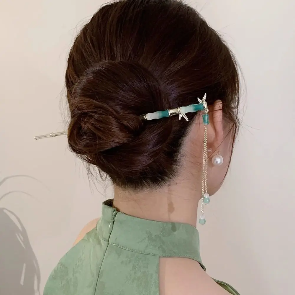 

New Chinese Style Ancient Style Jade Tassel Hairpin Hair Stick Hanfu Cheongsam Headdress Retro Hair Fork Hair Accessories