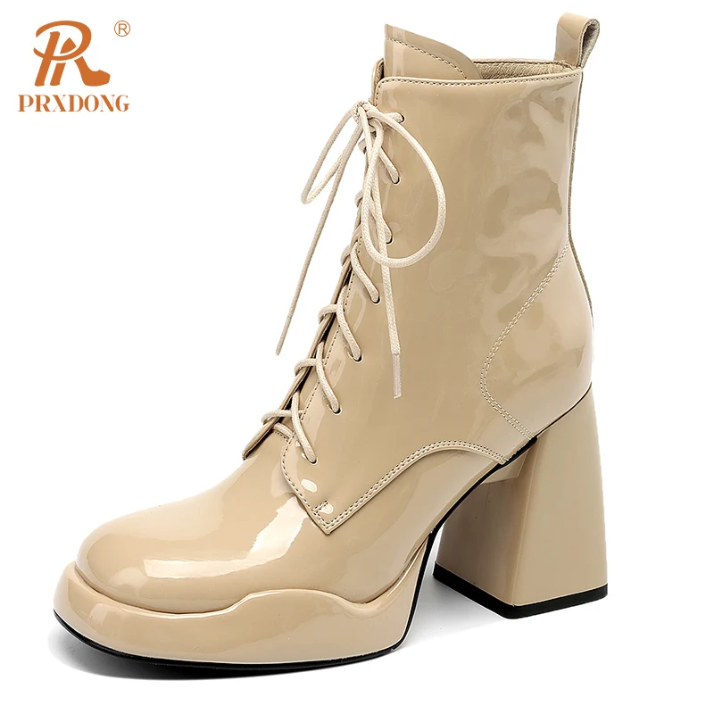 Женские ботильоны из натуральной кожи PRXDONG черные или абрикосовые на массивном