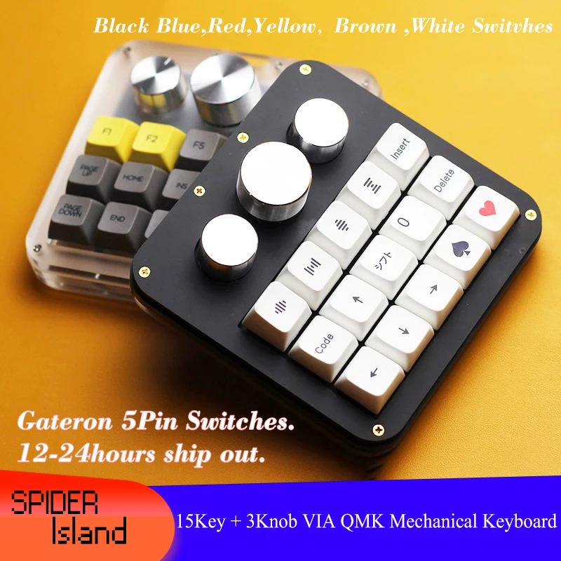 

Macro Keyboard Knob 15Key + 3 Knob Mechanical Keyboard Hot swap Designer One-handed Kepad Da Vinci / Photoshop Macropad No Caps