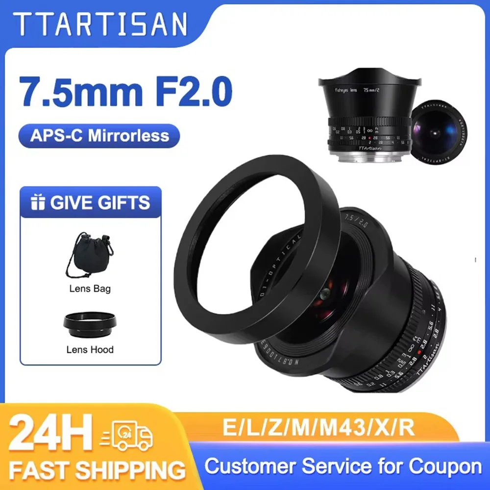 Фото Объектив TTArtisan 7,5 мм F2 APS-C «рыбий глаз» для Canon EOR RF Sony E A6400 A7III Fujifilm X-A1 X-T100 Nikon Z Z250 M43 L-Mount Leica TL №1