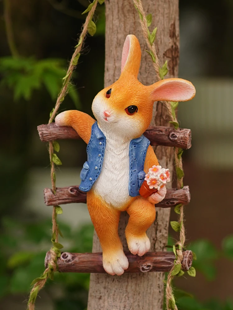 

Cute Rabbit Ladder Wall Hanging Outdoor Garden Tree Hanging Balcony Flower Pot Bunny Home Decoration Ornaments