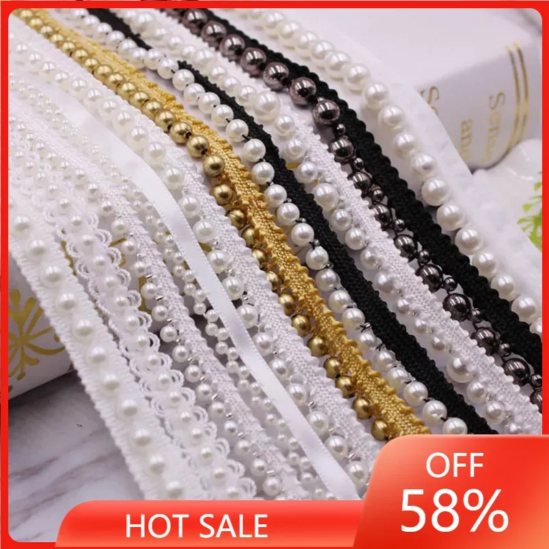 

Vintage White/Black Beaded Lace Trim Tape Fabric Ribbon DIY Collar Sewing Garment Headdress Materials Sewing Craft