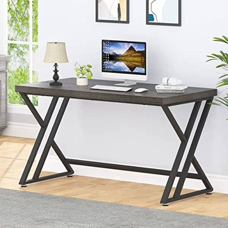 

Farmhouse Writing Study Gaming Table with Storage, Modern Wooden Executive Work Desk Workstation for Student
