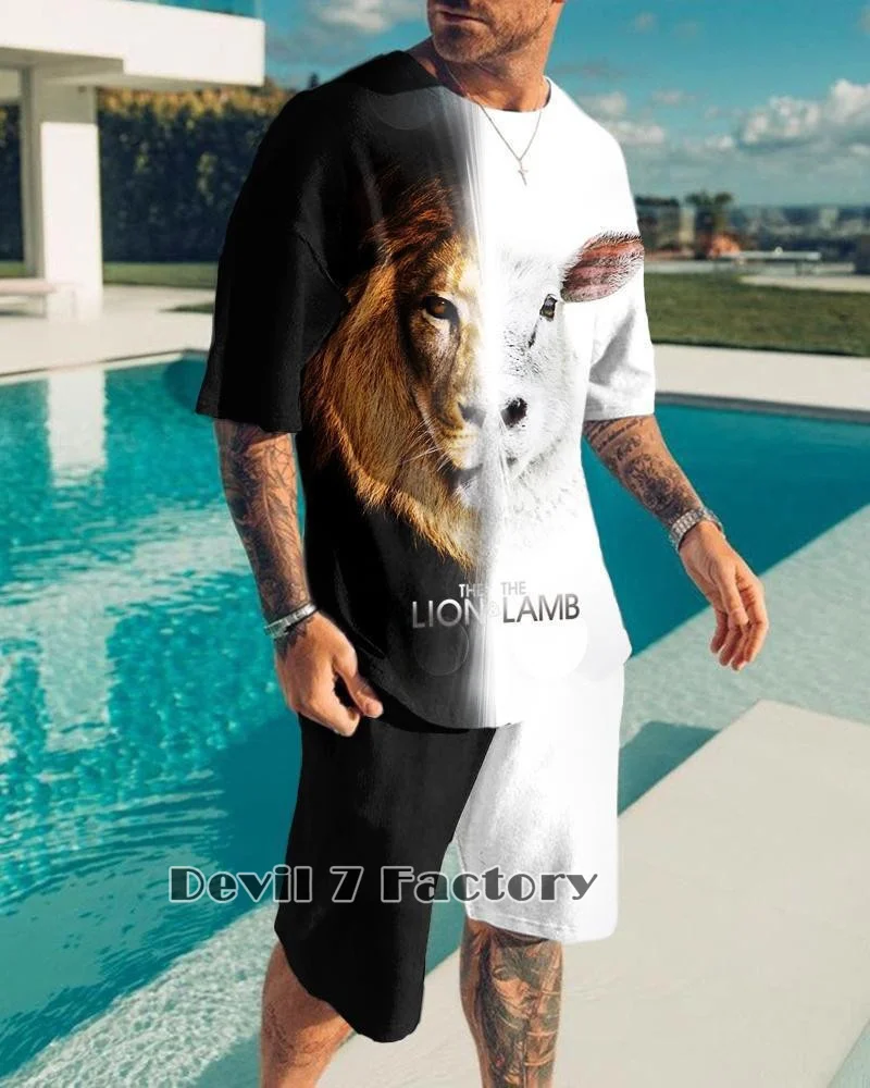 2023 Summer Men's Short Sleeve T Shirt Set 3D Printed Fashion Beach Shorts Tracksuit 2 Piece Suit Casual Man Clothing Streetwear