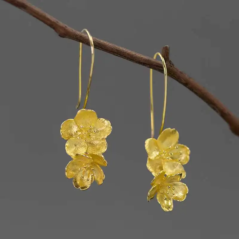 

Женские серьги-подвески из серебра 925 пробы с цветком вишни