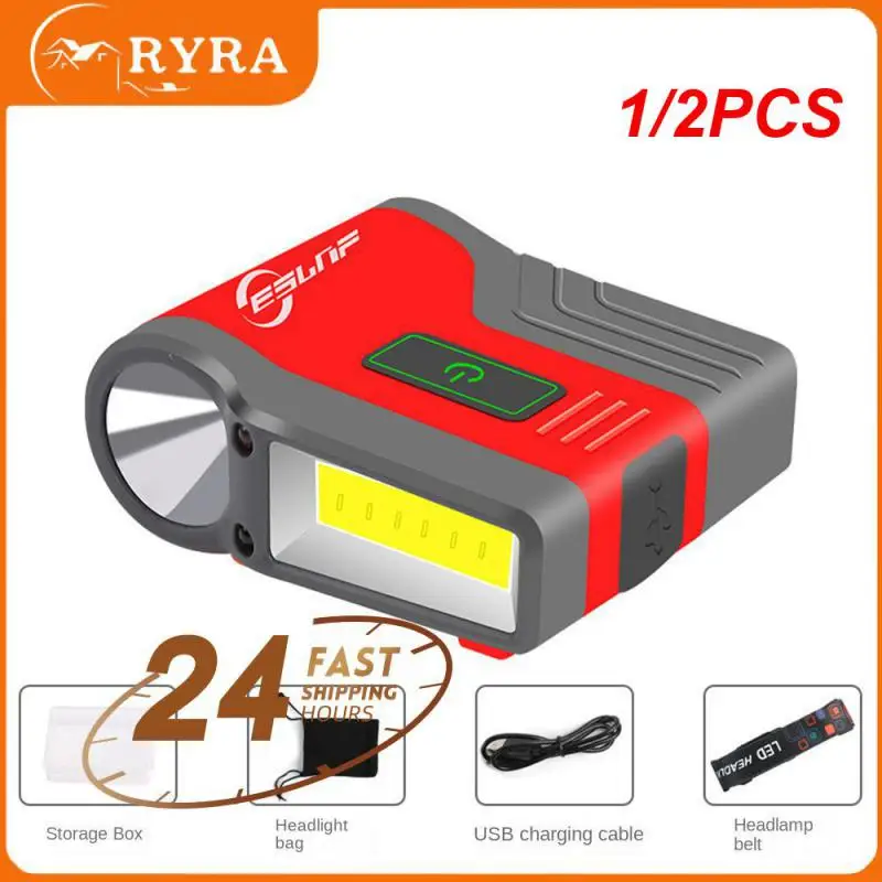 

1/2PCS Induction COB Floodlight Headlight Clip Light USB Outdoor Fishing LED Waterproof Light Head Lamp Camping