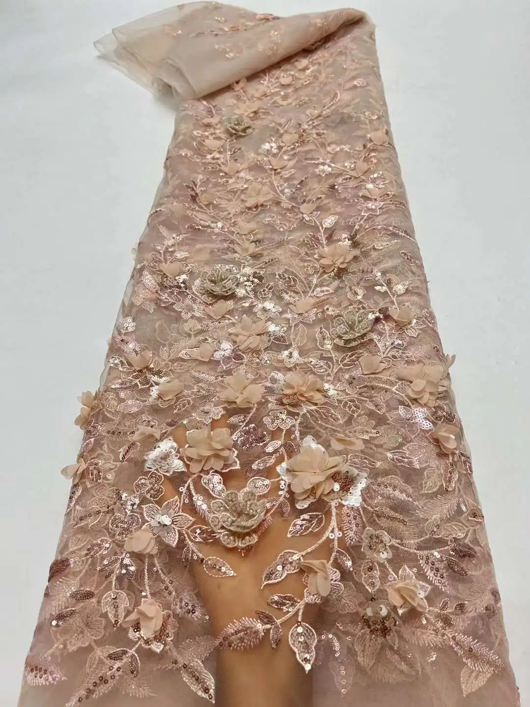 Новинка 2024 сетчатая Цветочная 3D ткань с цветными бусинами и вышивкой свадебное