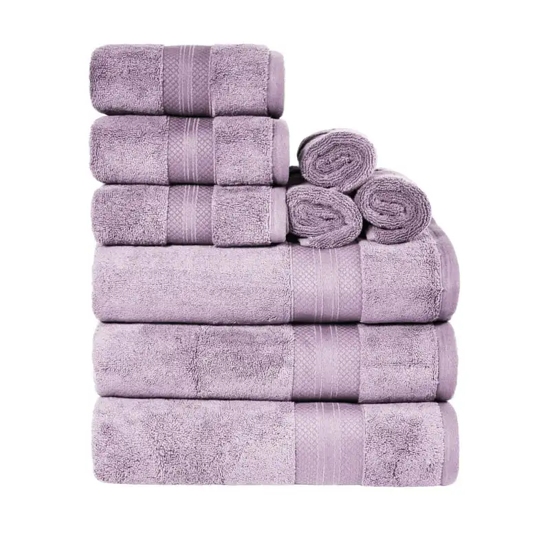 

100% Turkish Cotton Solid 9-Piece Highly Absorbent Plush Towel Set, Purple