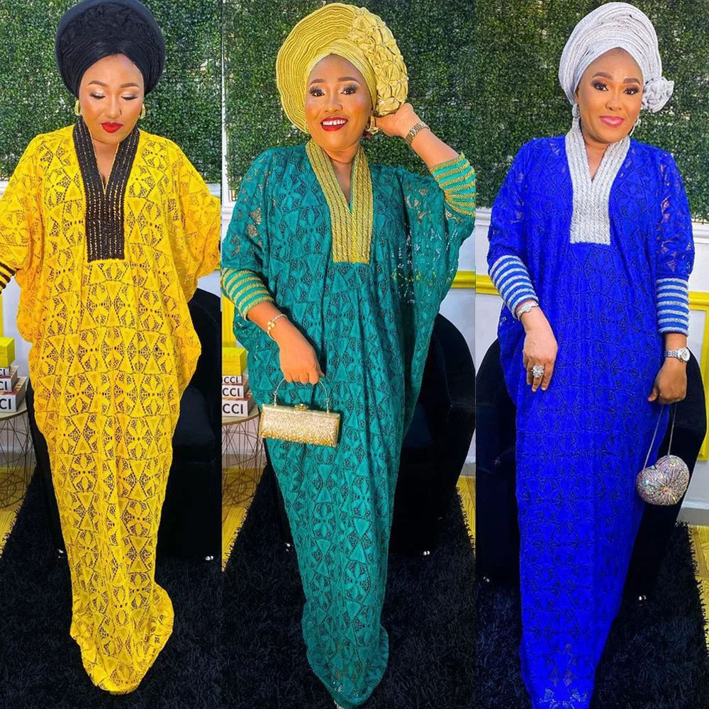 

2023 African Lace Dresses for Women Traditional Party Gown Dubai Turkey Abaya Kaftan Dress Boubou Ankara Dashiki Africa Clothing